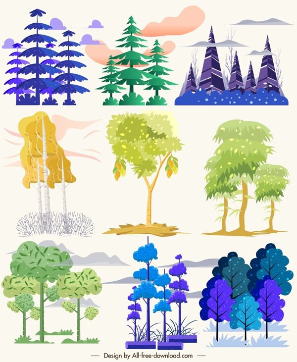 彩色森林树木