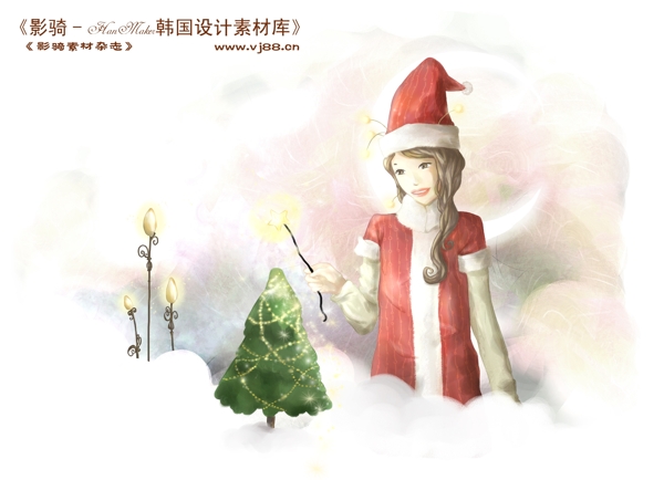 HanMaker韩国设计素材库背景卡通漫画温馨人物圣诞可爱精美雪