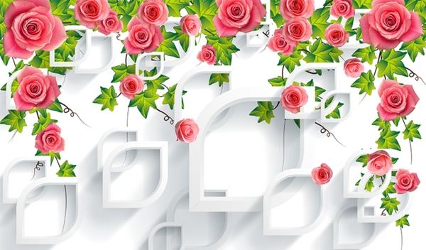 玫瑰花葡萄藤菱形立体电视背景墙