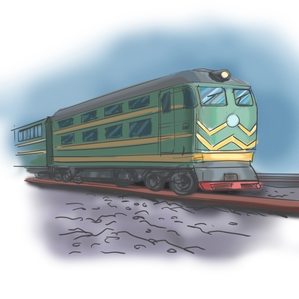 火车绿皮火车卡通手绘插画