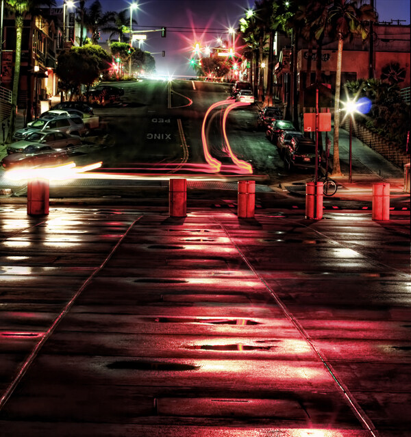城市街道夜景主题影楼摄影背景图片