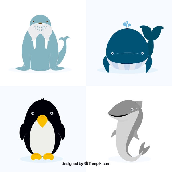 一组可爱的淡色海洋动物