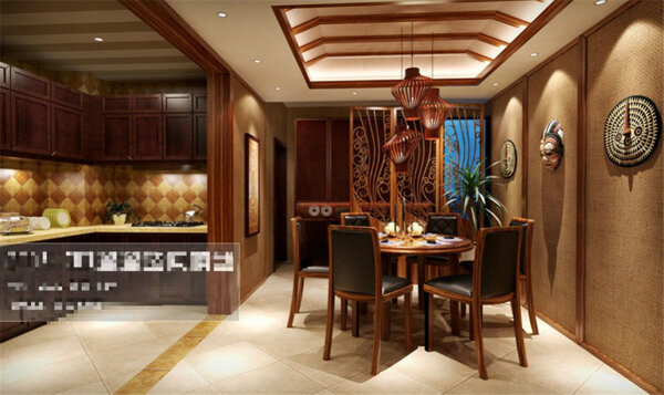 中式餐厅模型室内装饰