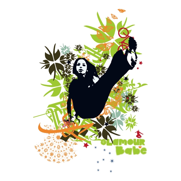 印花矢量圖T恤圖案圖文結(jié)合人物女人免費(fèi)素材
