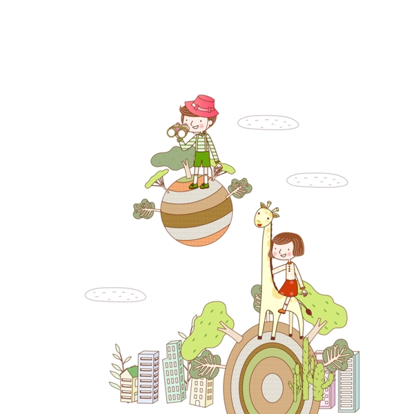 手繪女孩建筑物