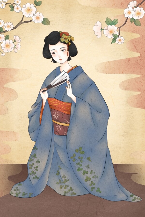 复古手绘日本浮世绘和服人物
