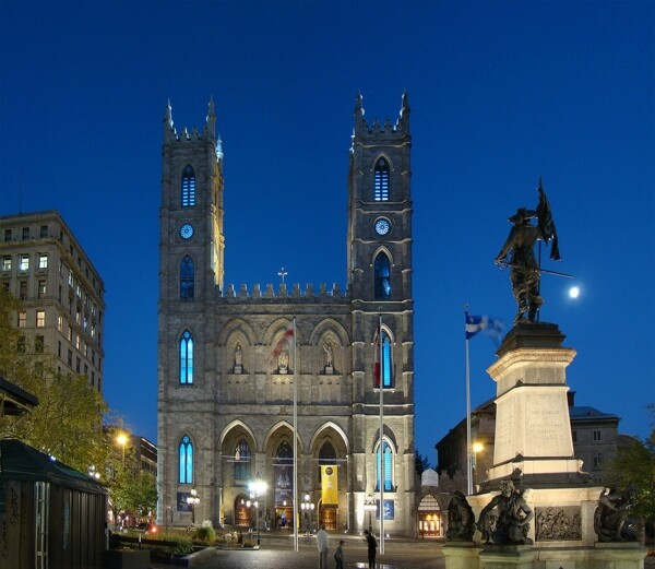 蒙特利尔圣母院教堂夜景图片