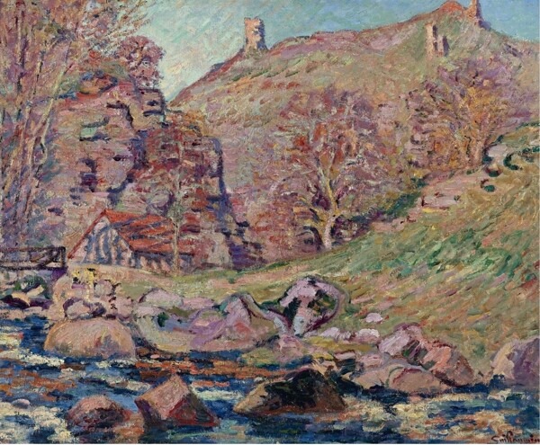 ArmandGuillauminTheRuinsoftheCrozantCastleandtheWatermill1893畫家風(fēng)景畫靜物油畫建筑油畫裝飾畫