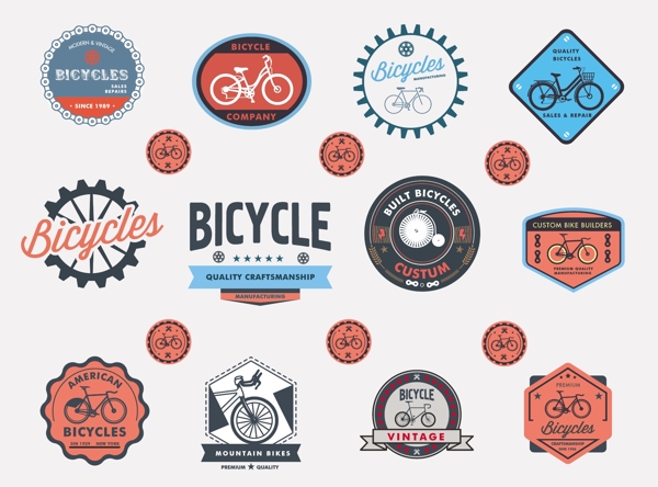 自行车标签和标志设置在复古风格自由向量