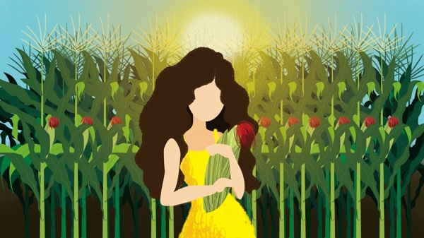 立秋秋天玉米地里抱玉米的女孩
