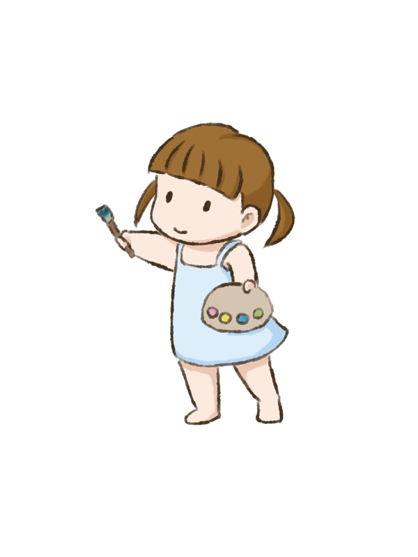 原創(chuàng)插畫拿畫筆畫板的小女孩