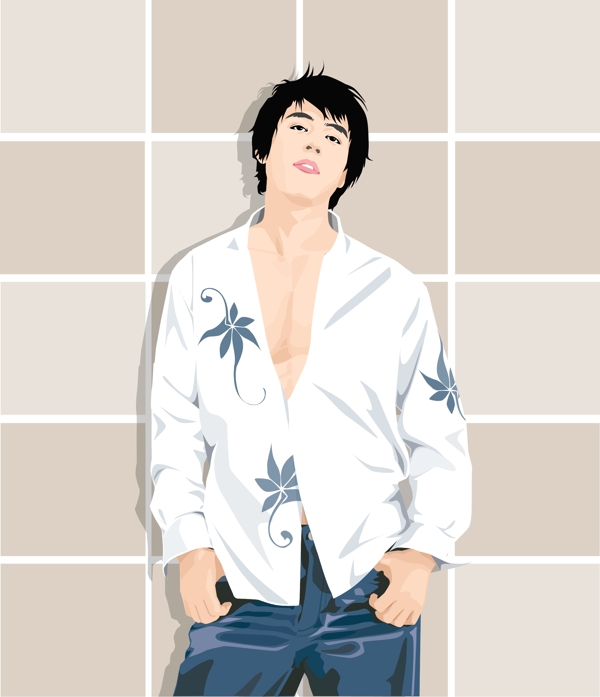 插畫時(shí)尚美男帥哥