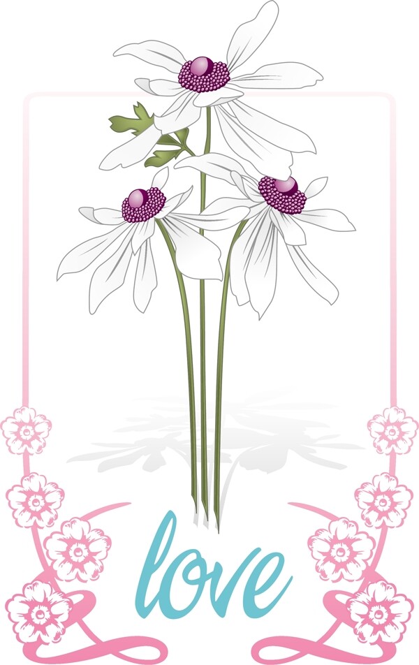 情人節(jié)素雅花邊愛情主題矢量卡片