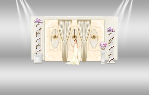 欧式罗马柱水晶灯婚礼迎宾区展示签到效果图