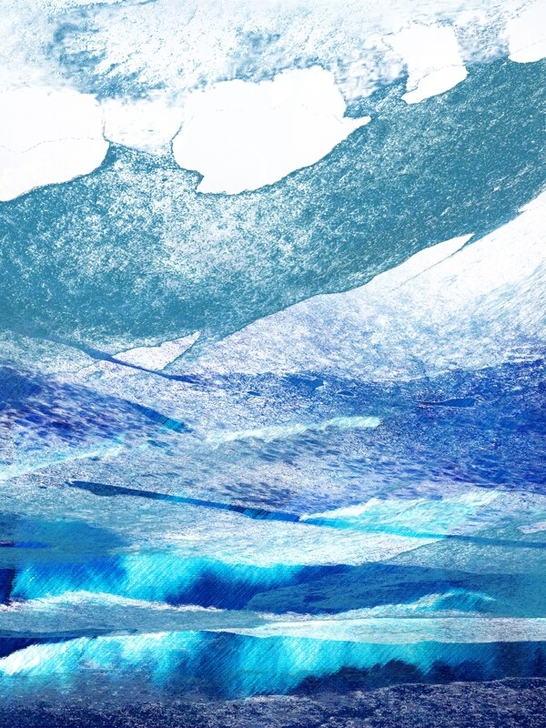 现代抽象深蓝色山石客厅装饰画
