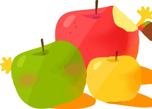 原创手绘三颗苹果水果插画