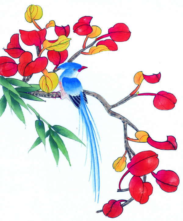 中國風(fēng)花喜鵲牡丹桃花芍藥小鳥中華藝術(shù)繪畫