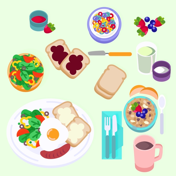 卡通面包蔬菜营养健康饮食早餐