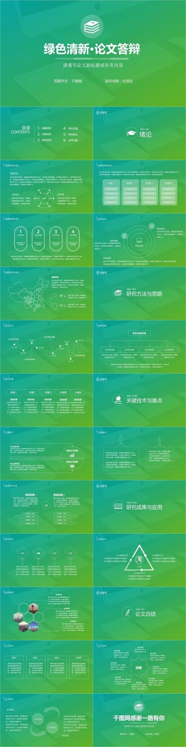 绿色清新论文答辩PPT模板