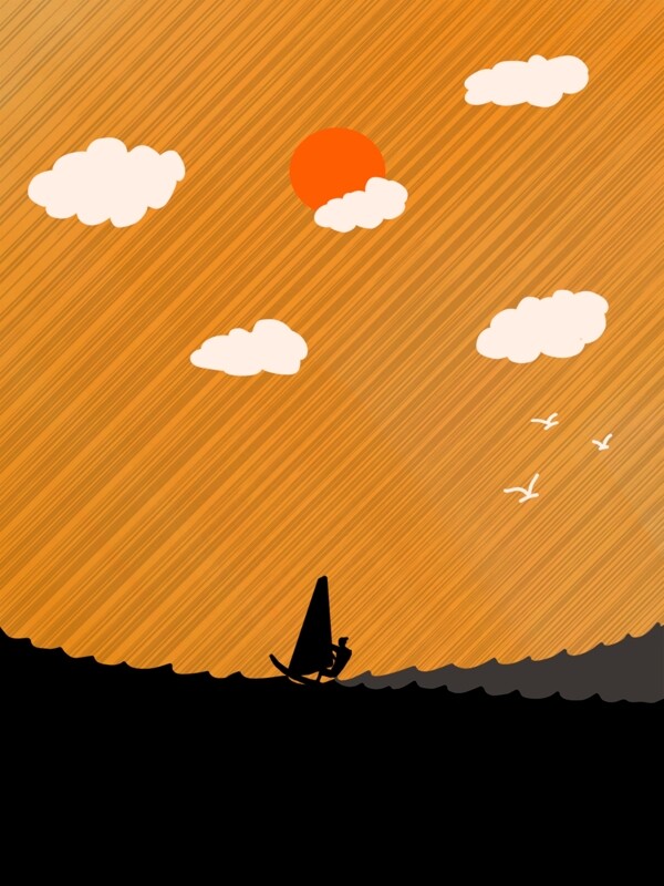 橙色航海系列简约清新黄昏冲浪广告背景