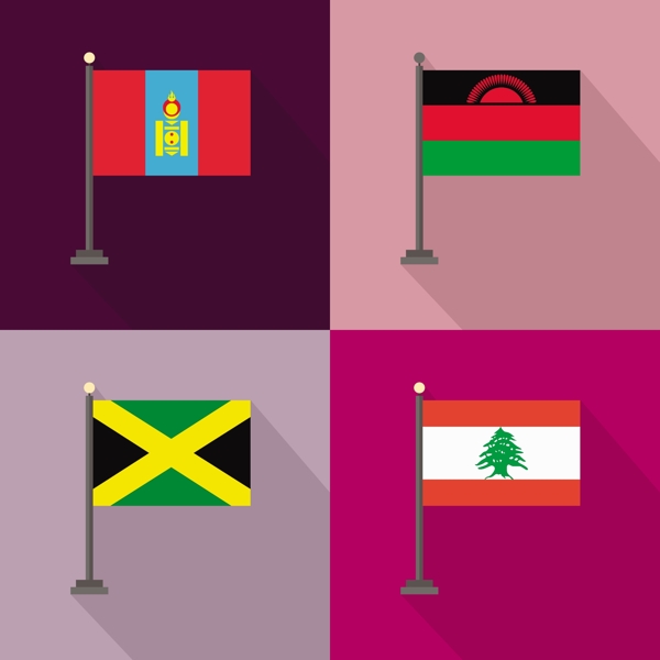 蒙古马拉维牙买加黎巴嫩国旗