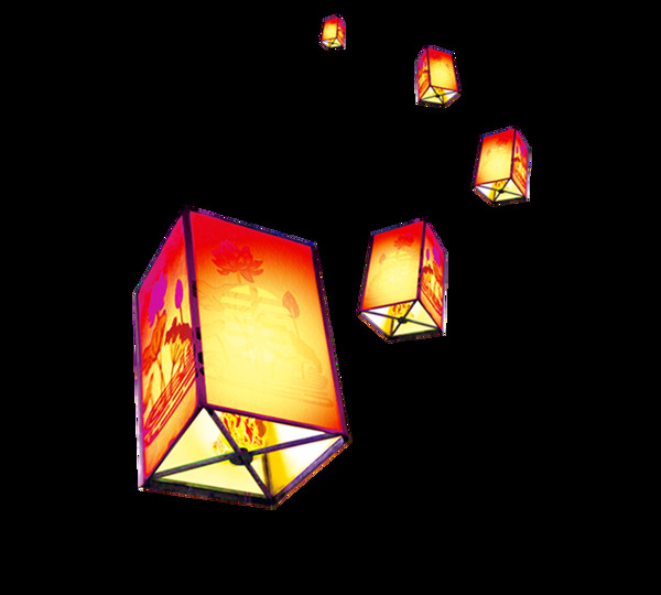 手繪漂浮孔明燈元素
