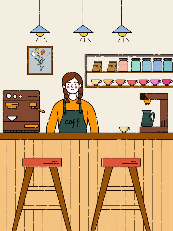 咖啡店MBE风格插画