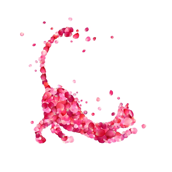 玫瑰花瓣组合猫咪海报唯美设计素材