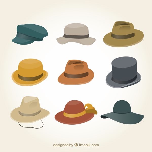 9款时尚帽子设计矢量图