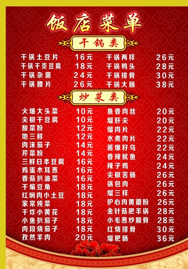 飯店菜單
