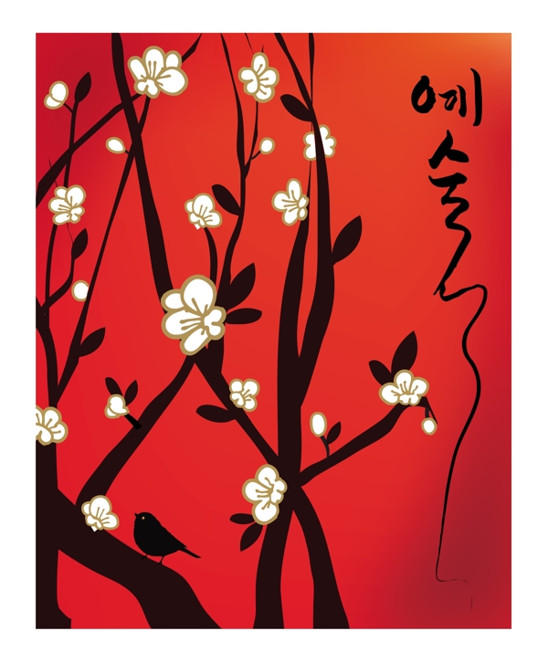 印花矢量圖動物喜鵲優(yōu)雅植物桃花免費素材