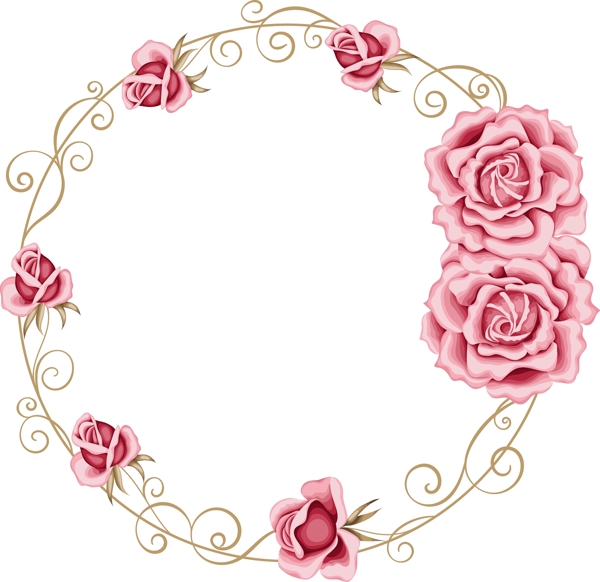 清新唯美粉色玫瑰花环边框矢量元素
