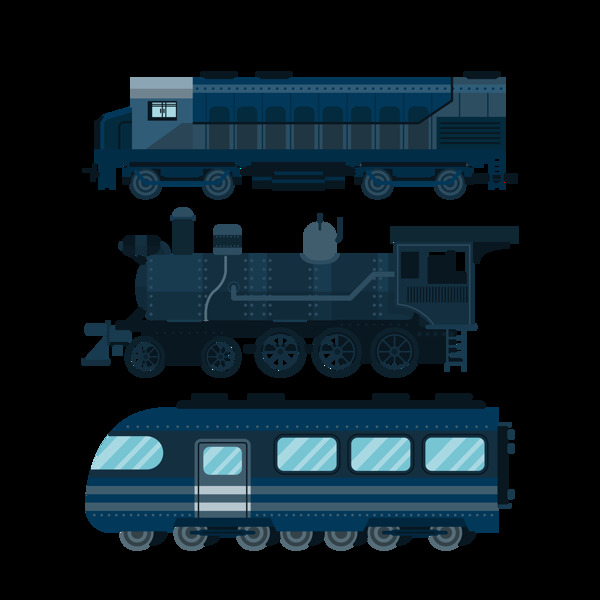 深蓝色火车插图免抠png透明图层素材