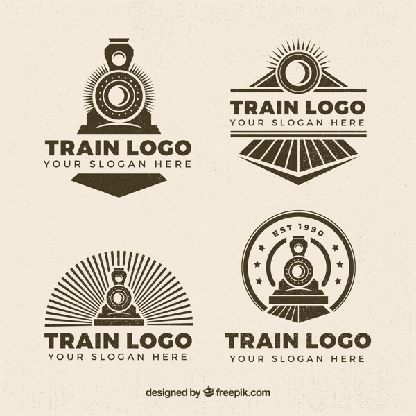 復古風格的四個列車標志logo矢量素材