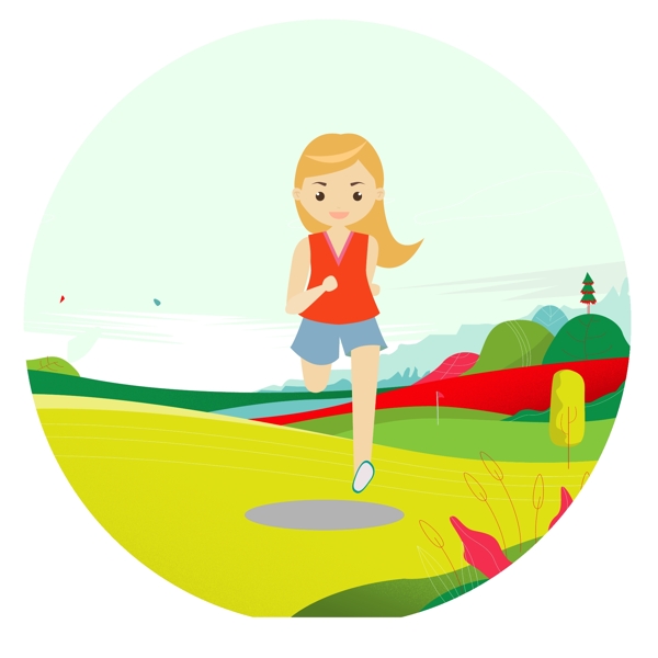 春季运动健康跑步女孩手绘卡通设计