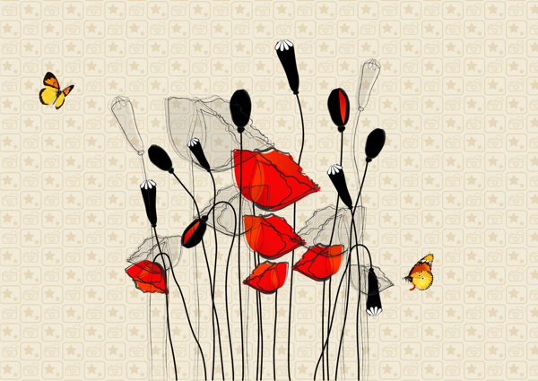 潮流時(shí)尚紅花墻紙圖