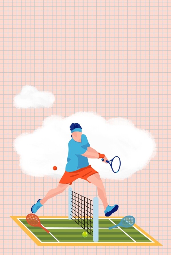 小清新粉色网球运动网球场背景