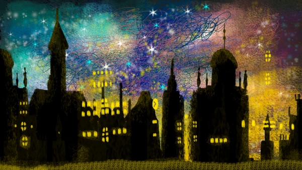 城市剪影唯美星空線圈