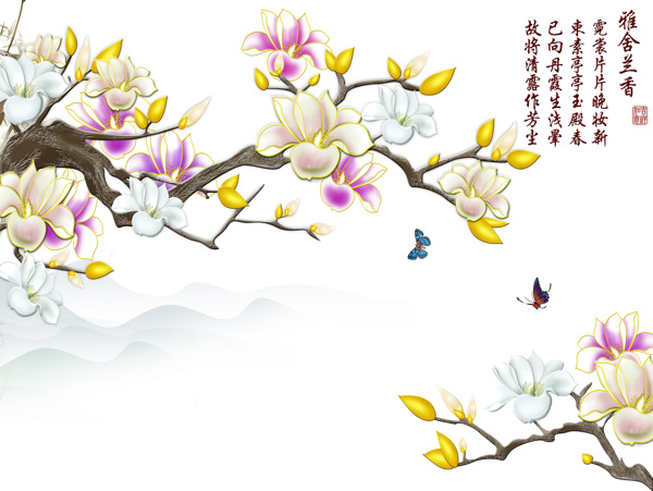 樹枝花卉背景墻
