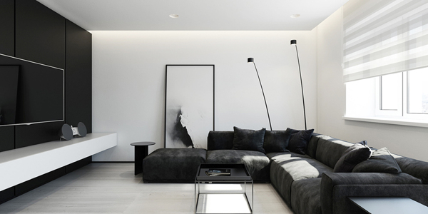 现代简约黑白风格客厅装修效果图
