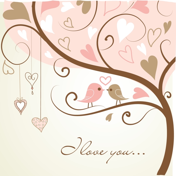 在爱情中的两只鸟了程式化的爱情树