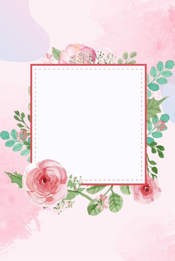粉色彩绘花朵边框背景