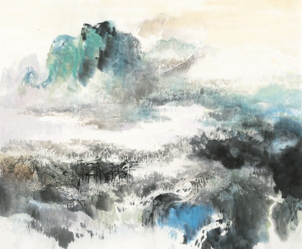 中式传统水墨色彩画