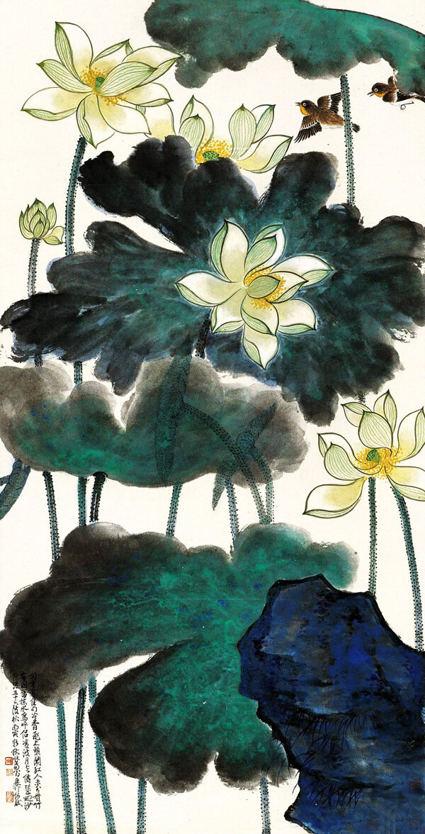 荷花小鳥圖片