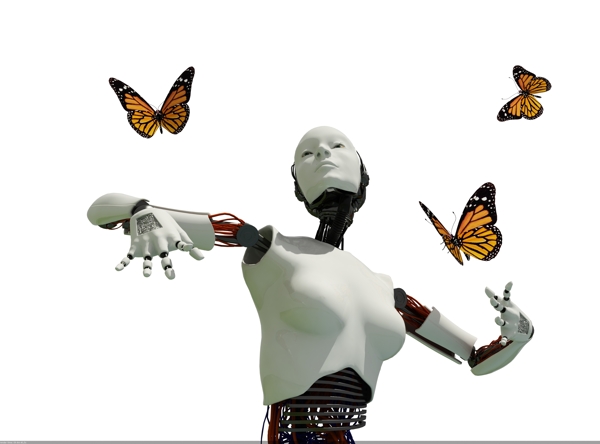 跳舞的美女机器人与蝴蝶图片