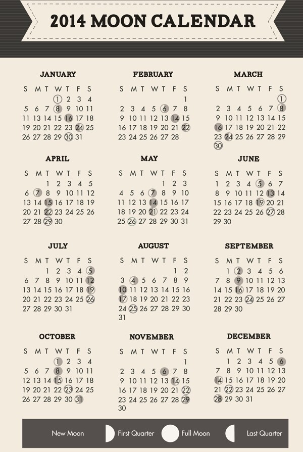 2014个月亮相位日历简约设计