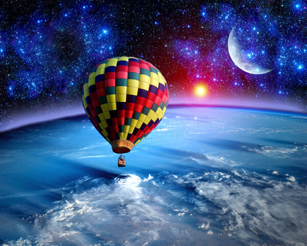 热气球与宇宙风景图片