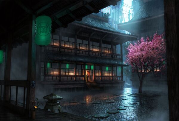 雨中小院