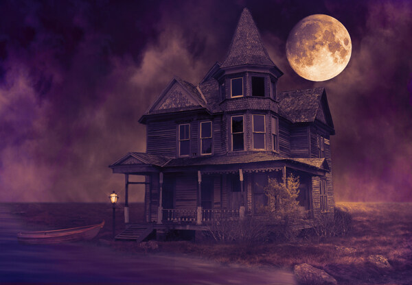 月光下的别墅风景图片
