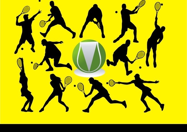 网球运动动作剪影图片